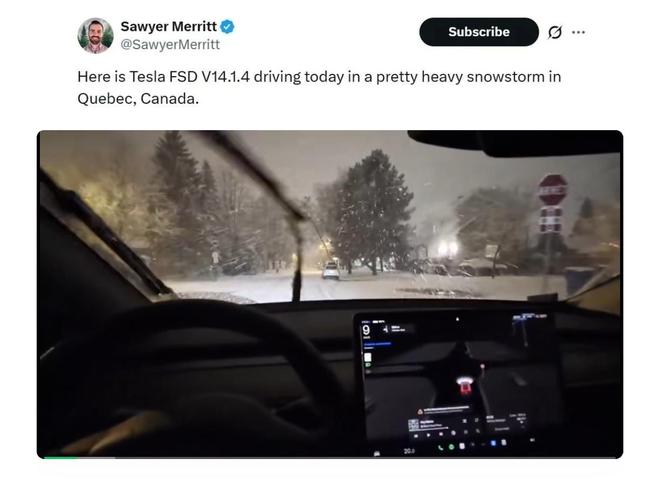 加拿大暴雪挡不住特斯拉智能辅助驾驶：车主称安全感十足(图1)